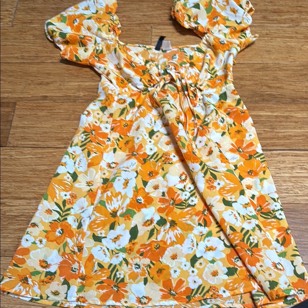 H&M Floral Orange and White Casual Dress